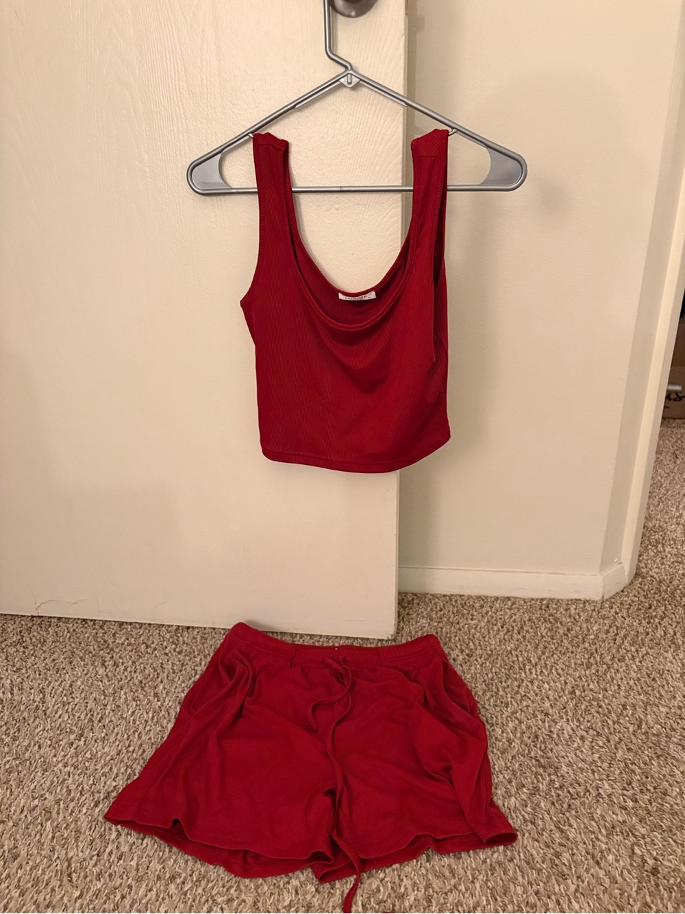 Red Tank Crop Top and Lounge Shorts Set - Women